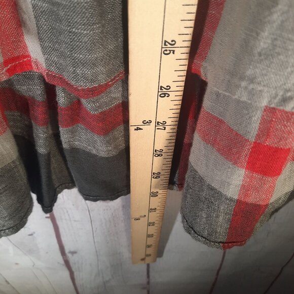 Free People Peppy In Plaid Gray Red Button Up Ruffle Back Oversized Blouse - Picture 9 of 11